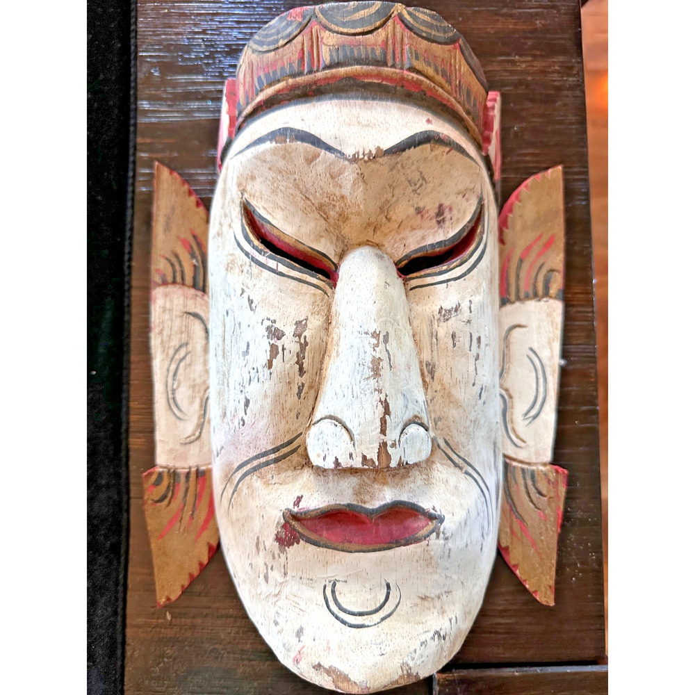 Vintage Hand Carved Mask Painted Bali Indonesian Wood Display Ritual Ceremonial